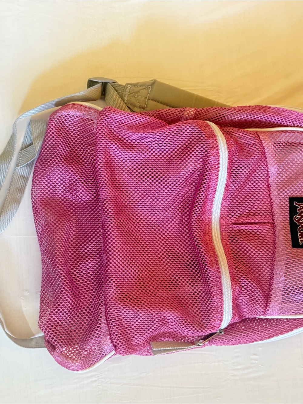 Jansport Pink Mesh Backpack with White Trim